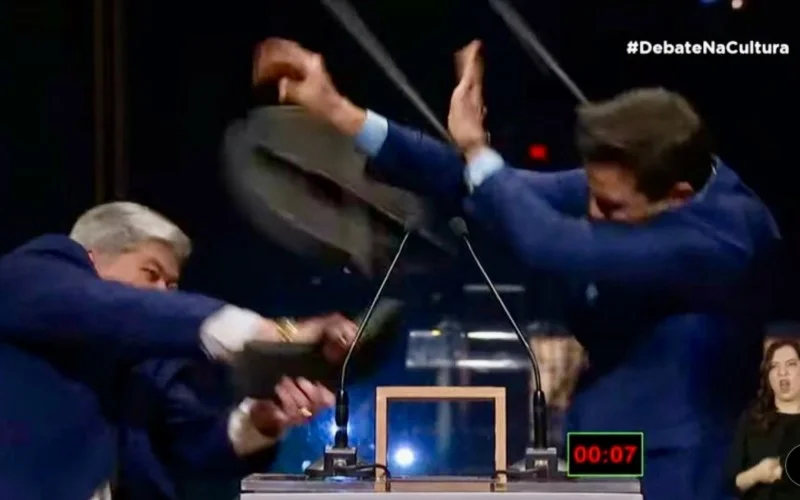 Vídeo: Datena joga cadeira em Pablo Marçal durante debate da TV Cultura