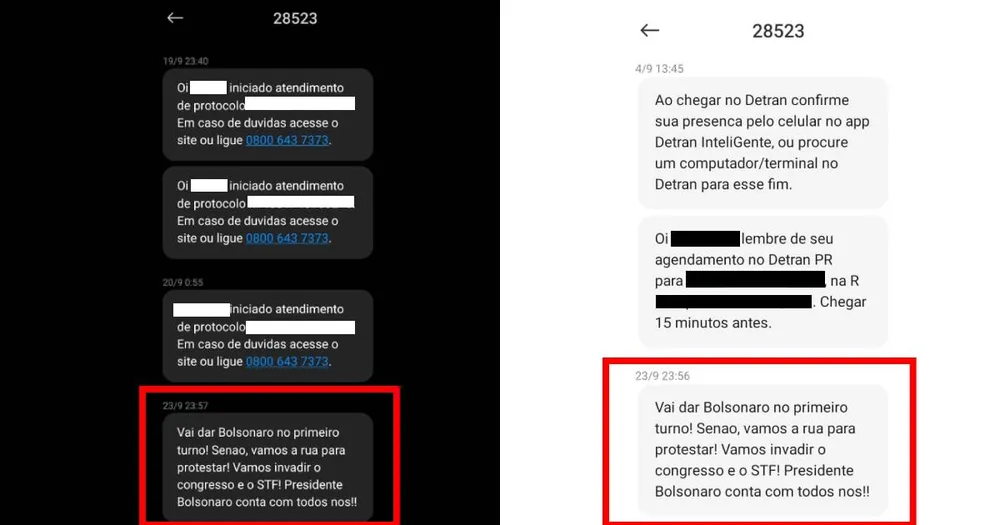 Usuários recebem mensagens de texto com ameaças ao STF e em apoio a Bolsonaro