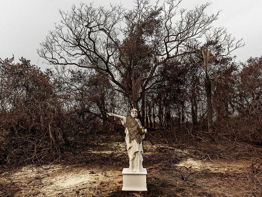 Em ato contra queimadas, ativistas erguem estátua de "Bolsonero" no Pantanal