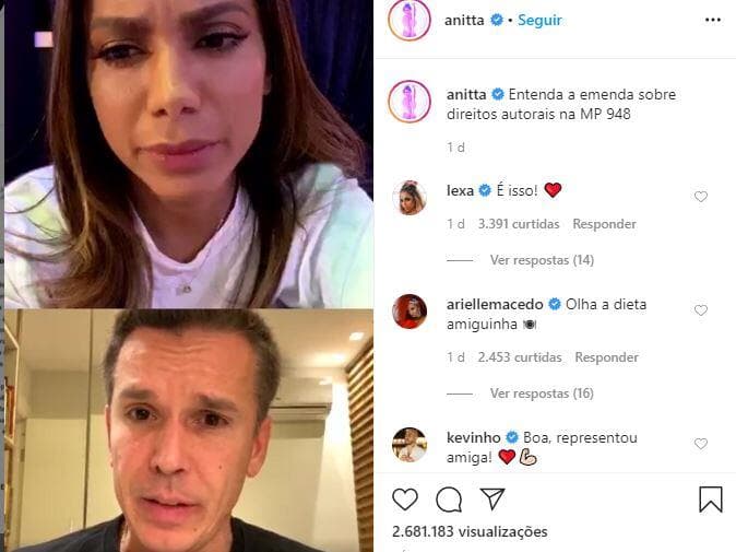 Anitta comemora recuo de deputado com quem discutiu por direito autoral