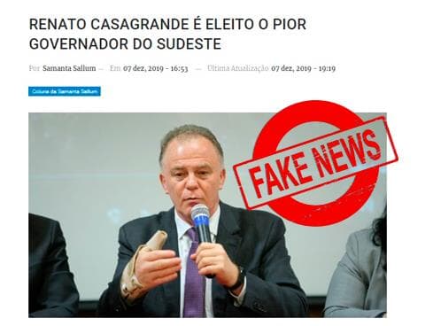 Casagrande é alvo de notícia falsa atribuída a este site