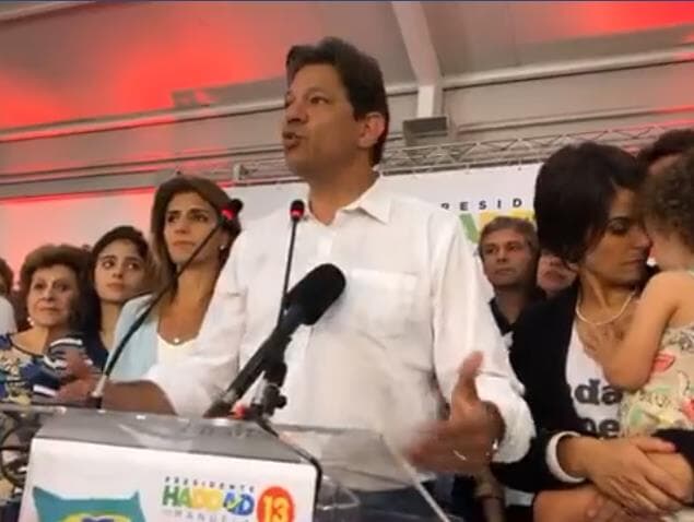 No primeiro discurso após derrota, Haddad pede respeito e coragem à oposição