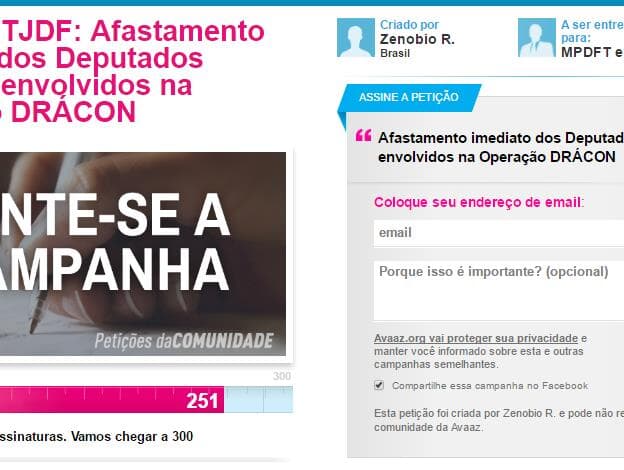 Petição pede afastamento imediato de distritais envolvidos na Operação Drácon