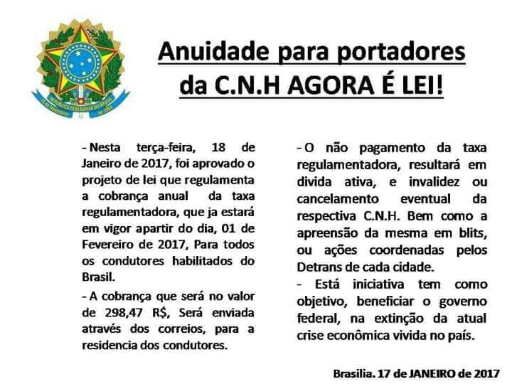 Ministério desmente cobrança de anuidade sobre carteira de habilitação