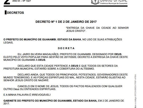 Prefeitos entregam cidades a Deus e "cancelam pactos com qualquer outra entidade espiritual"