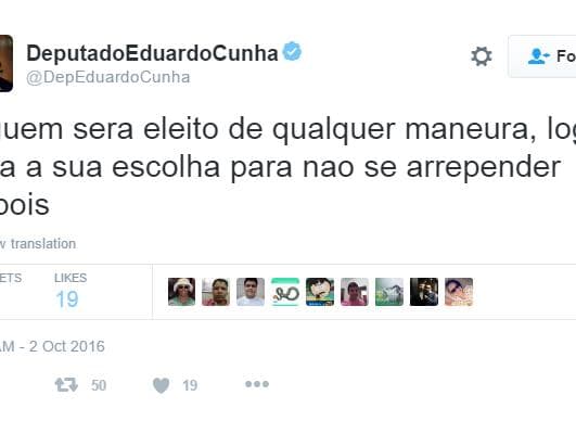 Cassado, Cunha aconselha eleitores: "Faça sua escolha para não se arrepender depois"