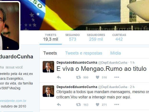 Cunha volta ao Twitter após ser cassado: "E viva o Mengão. Rumo ao título"