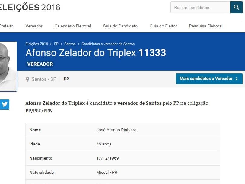 "Zelador do tríplex" atribuído a Lula é candidato a vereador em Santos