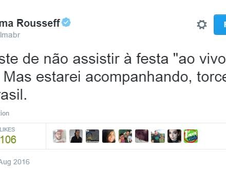 Dilma: "Fico triste de não assistir à festa ao vivo e a cores'"