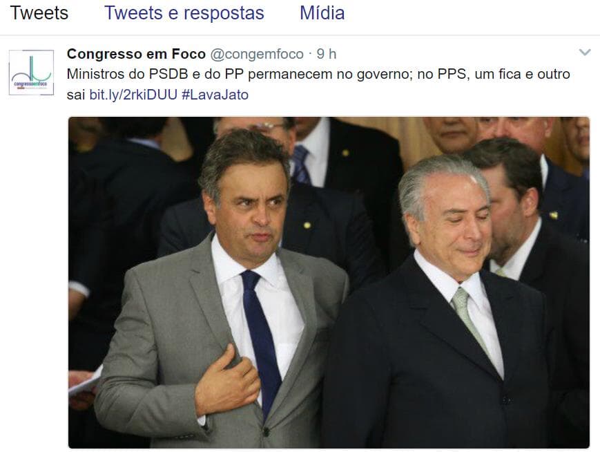 Denúncias contra Aécio e Temer superam impeachment de Dilma no Twitter