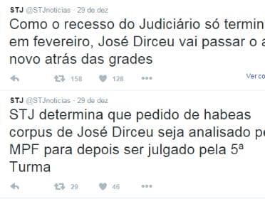 Petistas querem que STJ se desculpe com Dirceu e retire post do Twitter