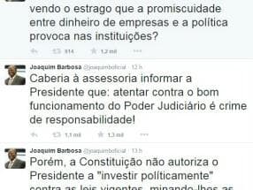 Joaquim Barbosa vê 'atentado' ao Judiciário em fala de Dilma