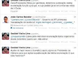 Pelo Twitter, Geddel cobra de Dilma exoneração da Caixa