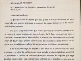 Senadores cobram "grandeza" de Dilma para antecipar eleições; veja a carta