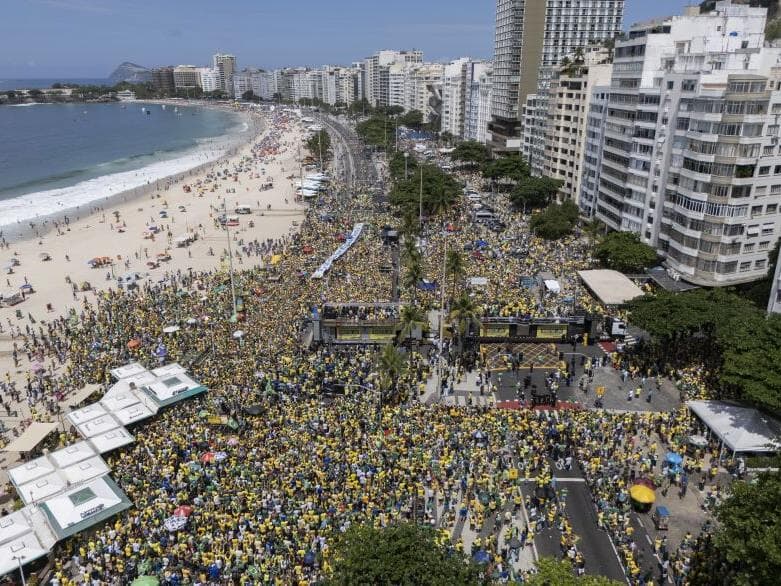 Vista de cima do ató pró-Bolsonaro na orla de Copacabana, no Rio de Janeiro - Eduardo Anizelli/Folhapress