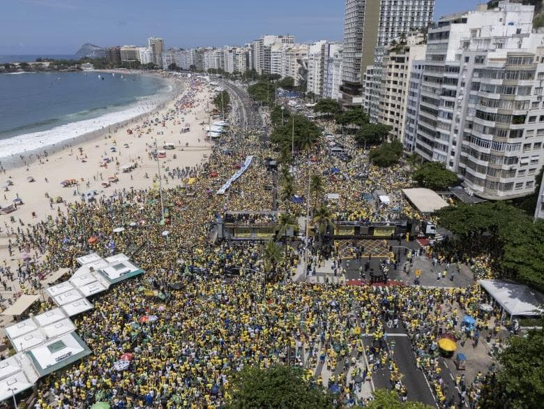 Vista de cima do ató pró-Bolsonaro na orla de Copacabana, no Rio de Janeiro - Eduardo Anizelli/Folhapress