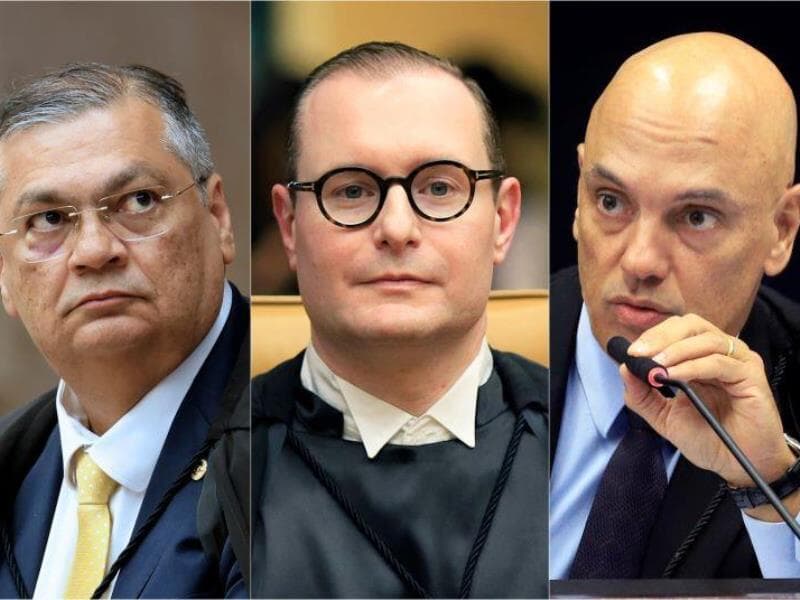 Os ministros Flávio Dino, Cristiano Zanin e Alexandre de Moraes, do Supremo Tribunal Federal. - Fotos: Rosinei Coutinho/STF; Nelson Jr./STF; Nelson Jr./STF
