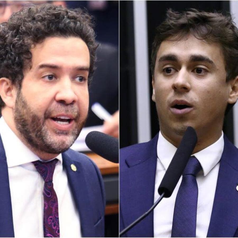 Os deputados André Janones (Avante-MG) e Nikolas Ferreira (PL-MG) se manifestaram a respeito da prisão de Collor. - Billy Boss/Câmara dos Deputados e Vinicius Loures/Câmara dos Deputados