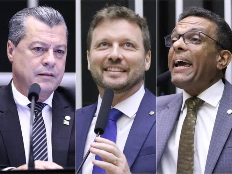 Os deputados Daniel Agrobom (PL-GO), Maurício Marcon (Podemos-MS) e Otoni de Paula (MDB-RJ) foram três dos que protocolaram projetos de lei contra o uniforme vermelho. - Fotos: Vinicius Loures/Câmara dos Deputados, Kayo Magalhães/Câmara dos Deputados e Kayo Magalhães / Câmara dos Deputados