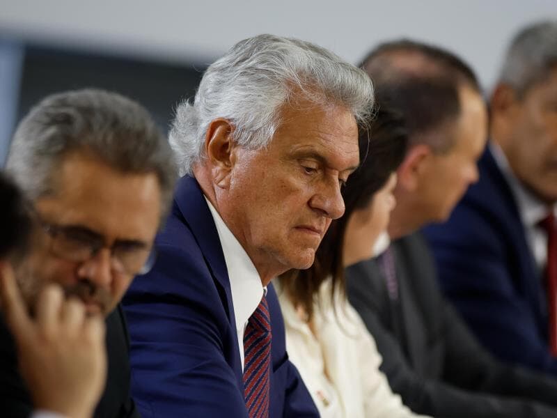 Caiado durante encontro de governadores com representantes do governo federal para discutir a PEC da Segurança. - Pedro Ladeira/Folhapress