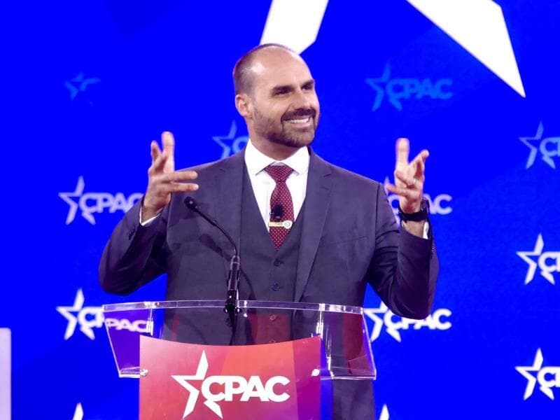 Eduardo Bolsonaro participou, em fevereiro, de megaevento de conservadores nos Estados Unidos. - Julia Mineeva/Thenews2/Folhapress