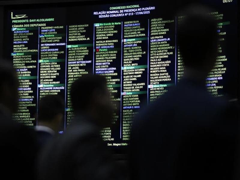 Painel de presença na sessão do Congresso que resultou na derrubada de mais de uma dezena de vetos presidenciais. - Andressa Anholete/Agência Senado