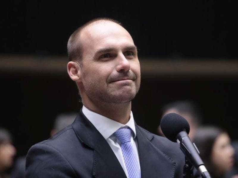 Eduardo Bolsonaro (PL-SP) pediu licença do mandato de deputado por 122 dias. O prazo acaba no final de julho. - Bruno Spada/Câmara dos Deputados