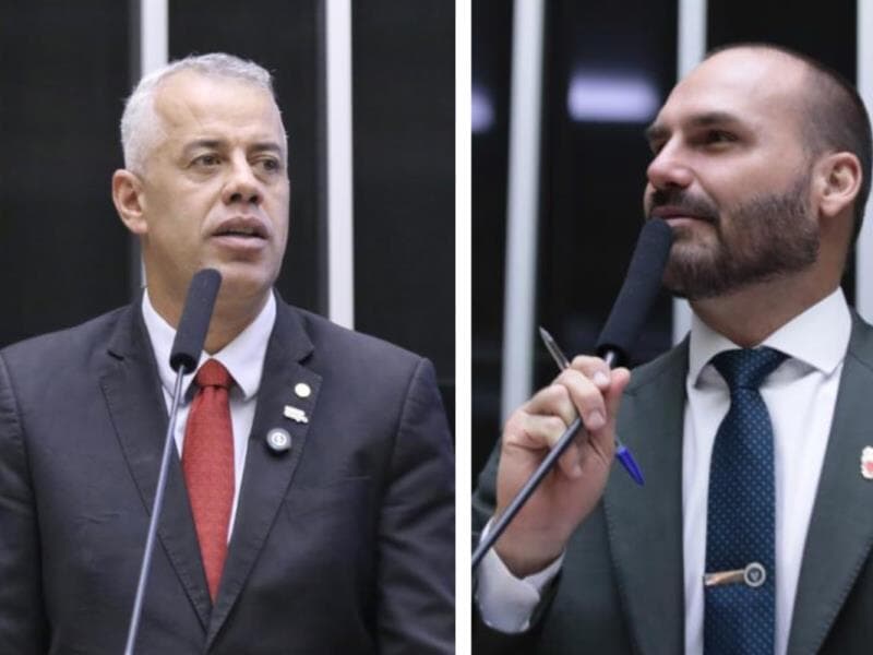 Evair Vieira de Melo e Eduardo Bolsonaro. - Kayo Magalhães e Zeca Ribeiro/Câmara dos Deputados