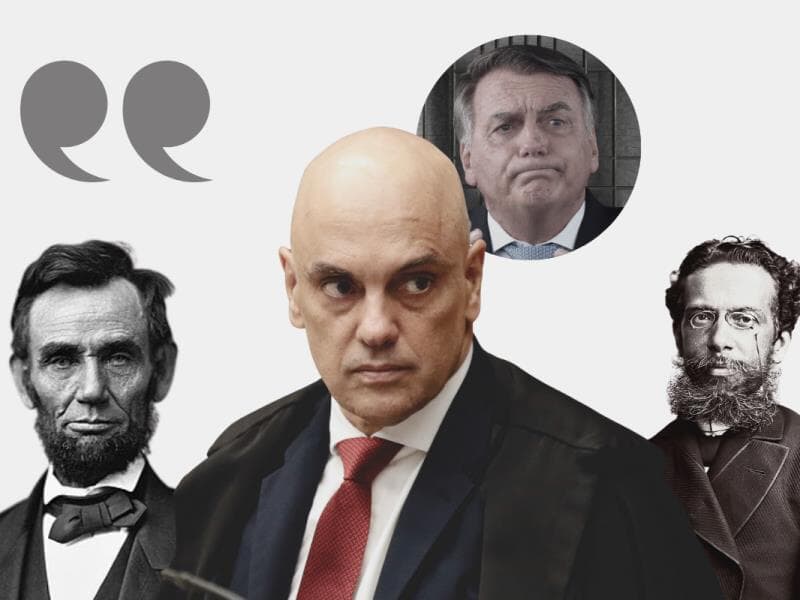 Alexandre de Moraes recorreu ao escritor brasileiro Machado de Assis e ao político norte-americano Abraham Lincoln na decisão que requer tornozeleira para Bolsonaro. - Arte Congresso em Foco