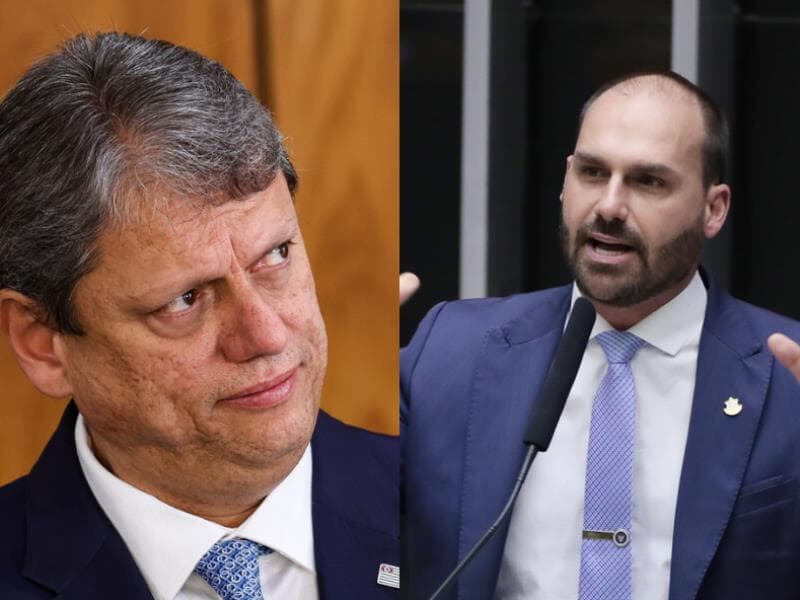 Tarcísio retorna à mira de Eduardo Bolsonaro após tentativa do pai de colocar panos quentes na relação. - Marcelo Camargo/Agência Brasil e Zeca Ribeiro/CâmaradosDeputados
