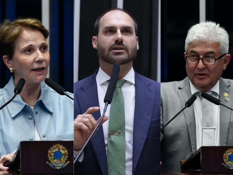 Comitiva de senadores assume lado oposto ao de Eduardo Bolsonaro nas negociações em Washington. - Carlos Moura/Agência Senado, Vinicius Loures/Câmara dos Deputados, Carlos Moura/Agência Senado
