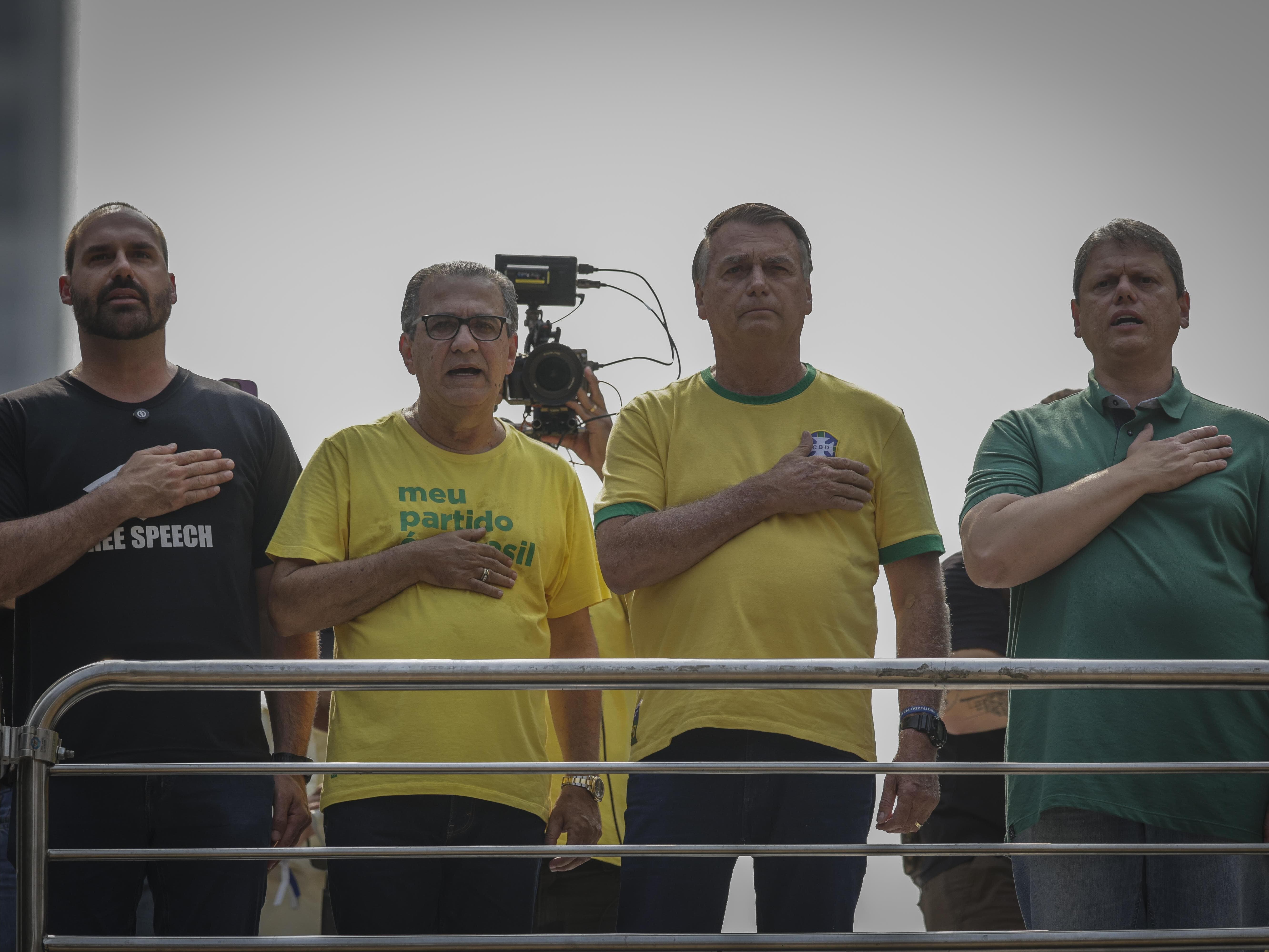 Eduardo, Malafaia, Jair Bolsonaro e Tarcisio de Freitas em ato em 7 de setembro de 2024, em São Paulo. -  Bruno Santos/ Folhapress