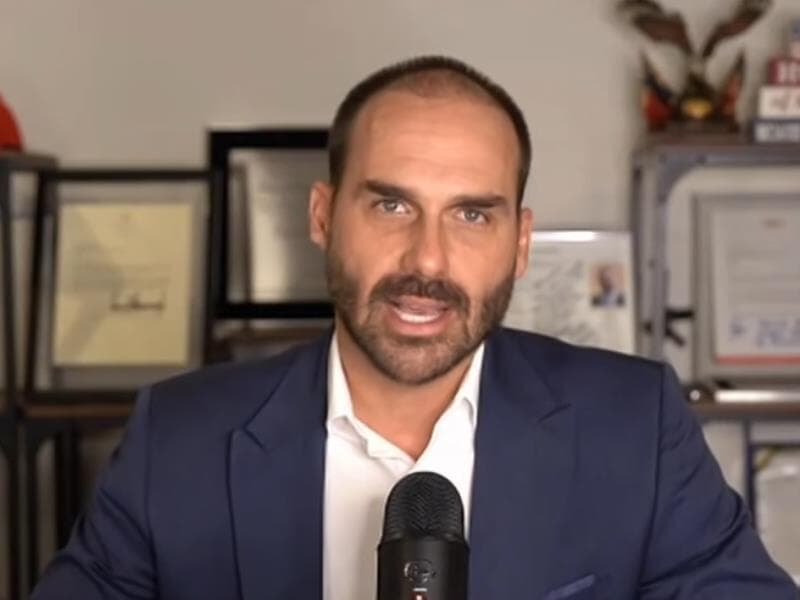 Eduardo Bolsonaro participa da audiência por videoconferencia.  - TV Câmara/Reprodução