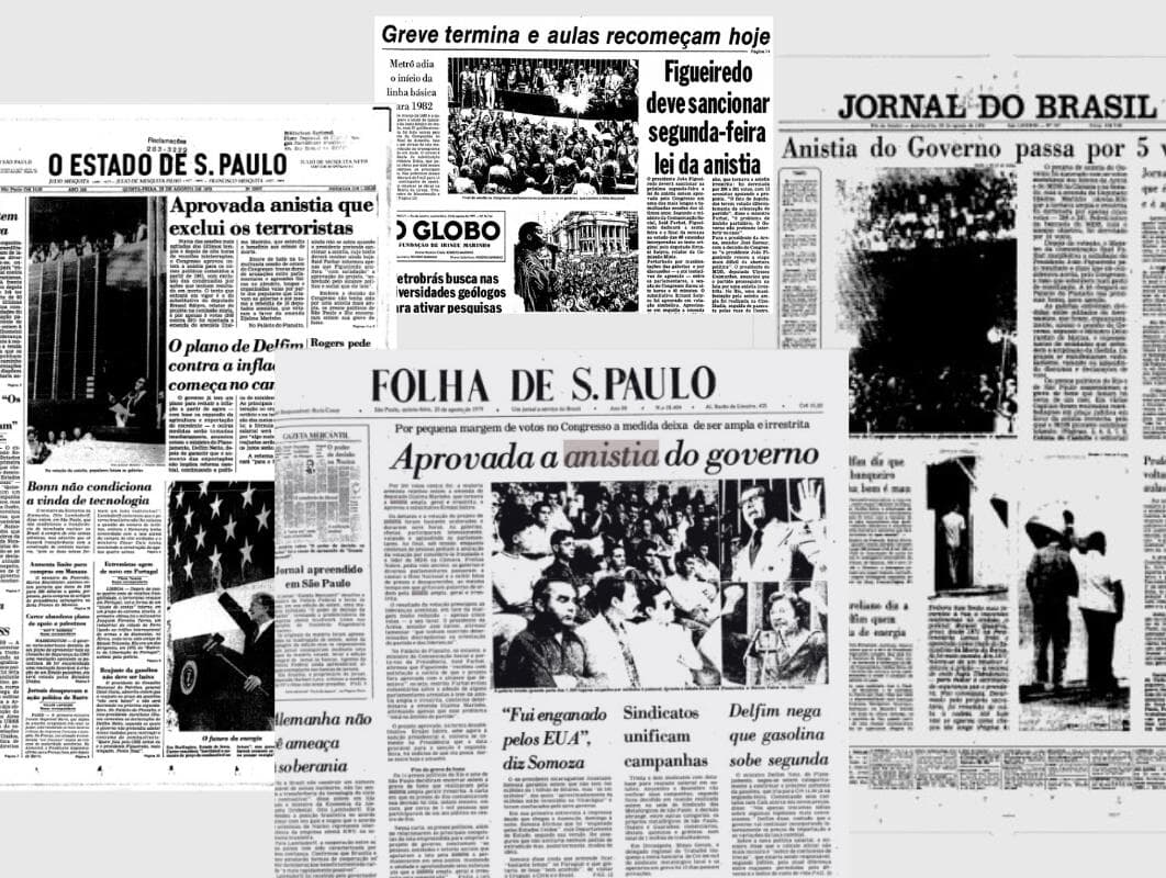 Capas dos jornais de 23 de agosto de 1979 destacaram a aprovação da Lei da Anistia. - Montagem: Congresso em Foco