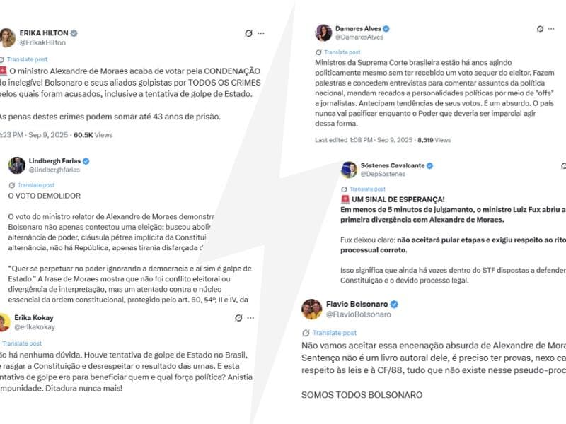 Parlamentares repercutem julgamento de Bolsonaro nas redes. - Arte Congresso em Foco