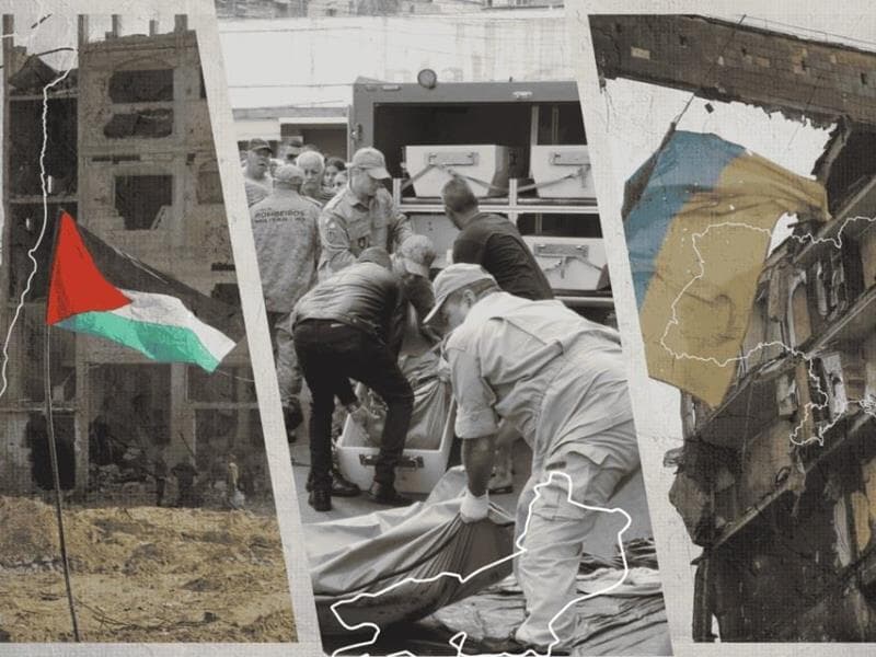 Operação no RJ matou mais do que ataques em Gaza e na Ucrânia juntos. - Hatem Khaled/REUTERS | Thenews2/Folhapress | Freepik | Arte Congresso em Foco