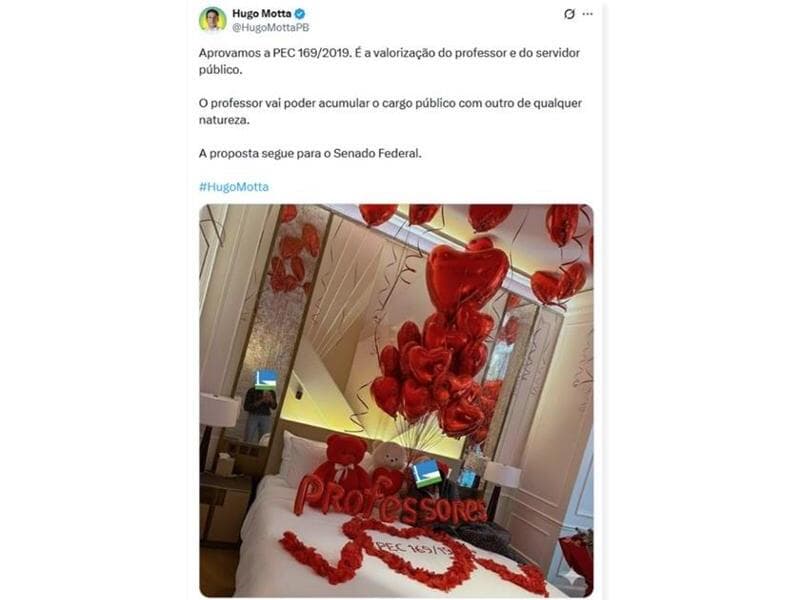 Hugo Motta transforma aprovação da PEC 169 em meme e acerta o tom. - Reprodução/X