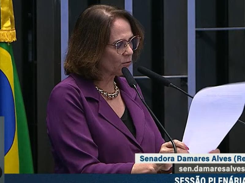 Damares Alves em pronunciamento no Senado. - Reprodução/YouTube