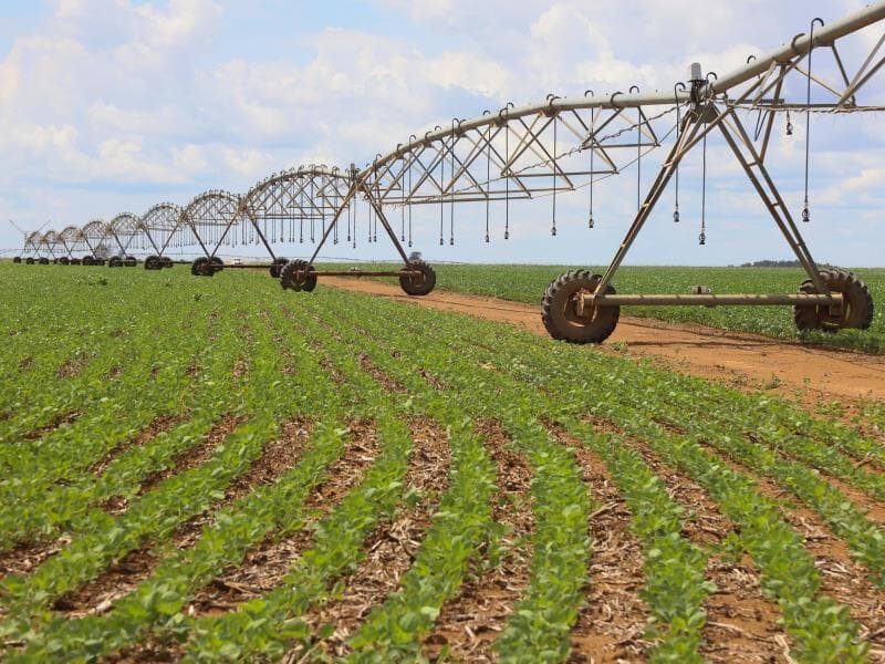 Plantação de soja sendo irrigada em propriedade rural, no município de Patrocínio (MG). - Dirceu Portugal /Fotoarena/Folhapress