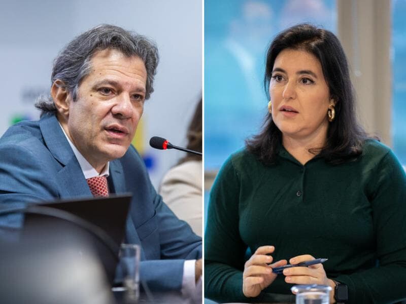 Os ministros Fernando Haddad e Simone Tebet. - Diogo Zacarias/MF/Washington Costa/MPO