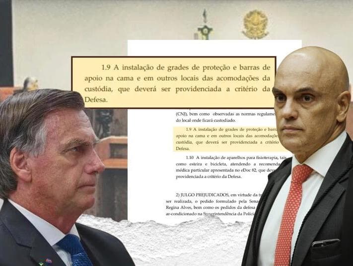 Após queda do ex-presidente, Alexandre de Moraes liberou grades e barras de apoio na cela. - Arte Congresso em Foco
