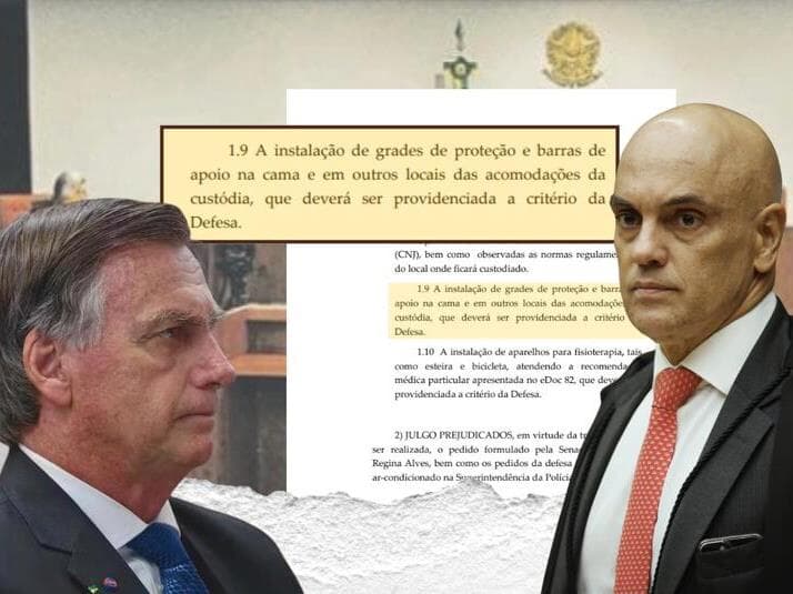 Após queda do ex-presidente, Alexandre de Moraes liberou grades e barras de apoio na cela. - Arte Congresso em Foco