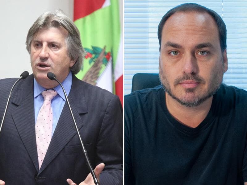 Leonel Pavan, prefeito de Camboriú (à esq.) e Carlos Bolsonaro, ex-vereador do Rio de Janeiro (à dir.). - Arquivo/Alesc/Reprodução/Facebook