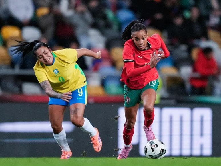Amistoso internacional feminino entre Portugal e Brasil no Estadio Municipal de Aveiro em 2 de dezembro de 2025. - Pedro Loureiro/Sports Press Photo/Fotoarena/Folhapress