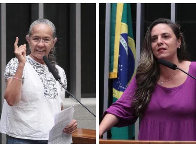 Heloísa Helena e Fernanda Melchionna correm atrás das assinaturas necessárias para criação de uma comissão parlamentar mista de inquérito sobre o Banco Master. - Bruno Spada/Agência Câmara | Montagem Congresso em Foco