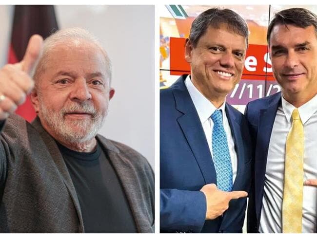 Pesquisa indica disputa acirrada em eventual segundo turno entre Lula e Tarcísio ou Flávio. - Ricardo Stuckert | Reprodução X | Montagem Congresso em Foco
