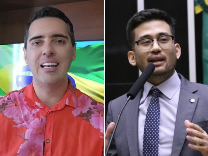Da esquerda para a direita, o influenciador Thiago dos Reis e o deputado Kim Kataguiri. - Reprodução/Redes sociais | Kayo Magalhães/Câmara dos Deputados