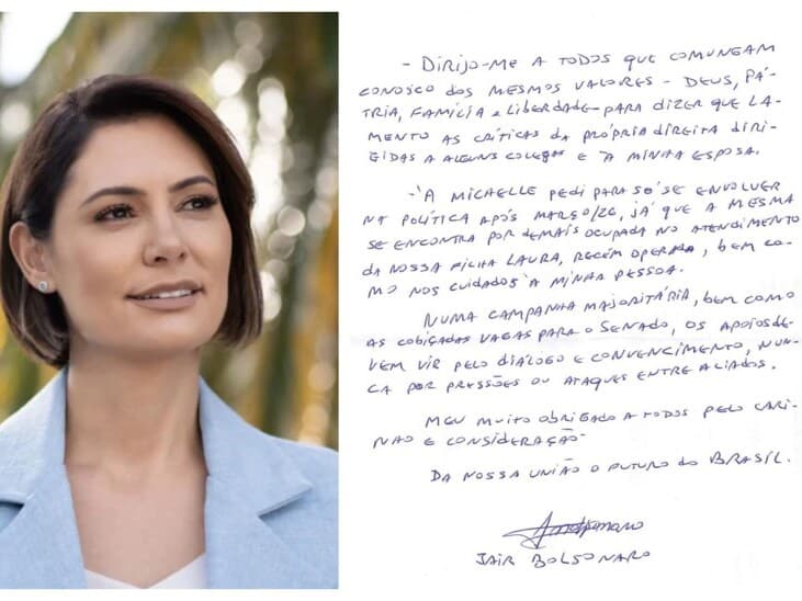 Carta assinada por Bolsonaro divulgada por Michelle no sábado. - PL | Montagem Congresso em Foco