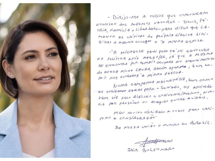 Carta assinada por Bolsonaro divulgada por Michelle no sábado. - PL | Montagem Congresso em Foco
