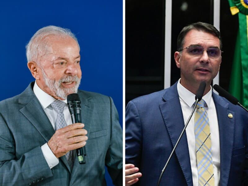 Lula e Flávio Bolsonaro aparecem tecnicamente empatados no segundo turno.  - Ricardo Stuckert/PR/Jefferson Rudy/Agência Senado